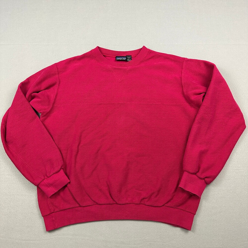 Vintage Patagonia Sweater Men Large Pink Waffle Knit Textured Pullover L 90s *